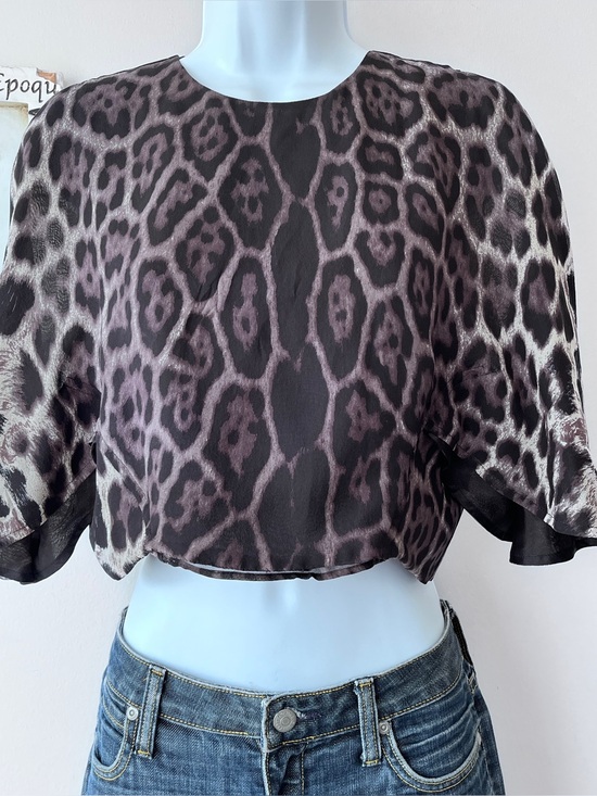 Yves Saint Laurent Tops - Y2K Yves Saint Laurent Leopard Print Silk Kimono Sleeve Open Back Crop Top Sz S